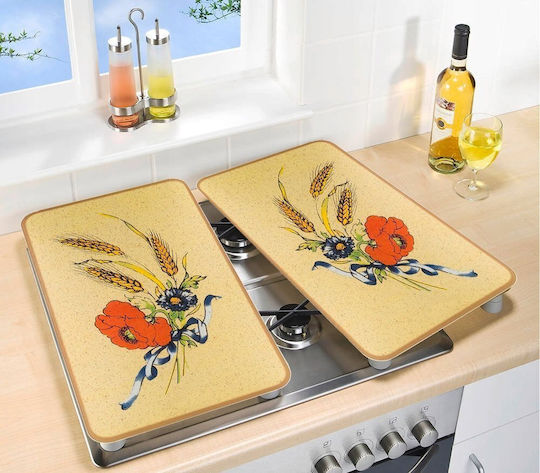 Protective Cooker Plates Flowers 2 Pieces Glass 52 x 30 Cm