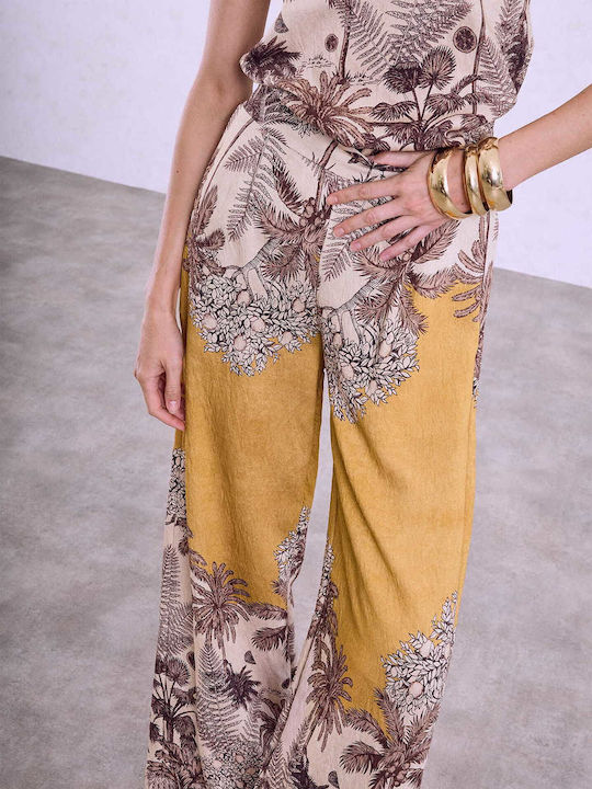 Celestino Women's Printed Pantaloons Pleats Loose Fit Mustard