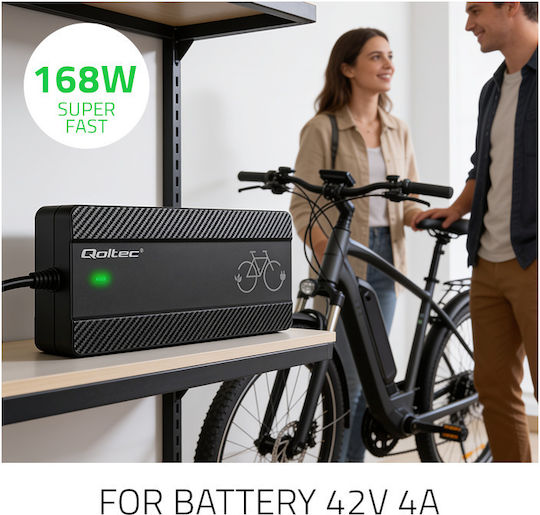 Qoltec Încărcător rapid pentru biciclete electrice și scutere electrice 36 V 42 V 4 A conector Bosch + cablu de alimentare