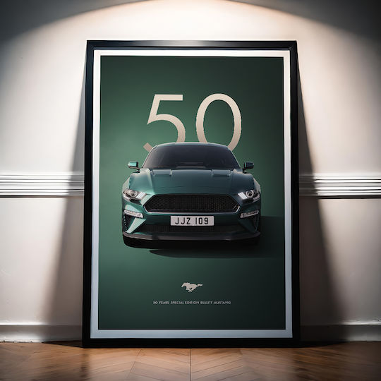 Poster 50 De Ani Mustang Mașină Cr001 40cm X 50cm Cadru Din Lemn Natural Bej 62978pd156252f55316