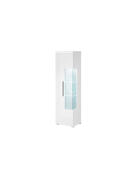 Torvire 106 Living Room Display Cabinet made of Particle Board with Windowed and Lighting Glossy White 45x35x160cm