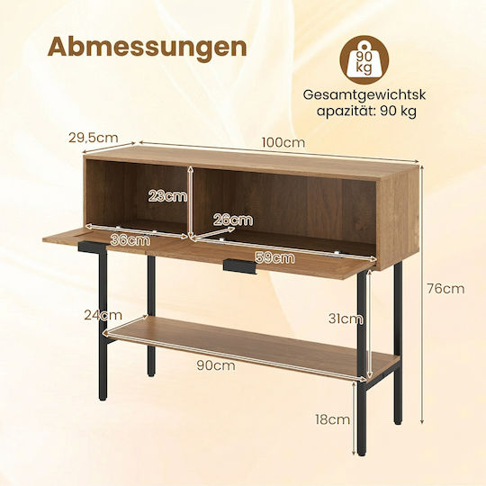 Wood and Metal Console Natural L76xW29.5xH100cm