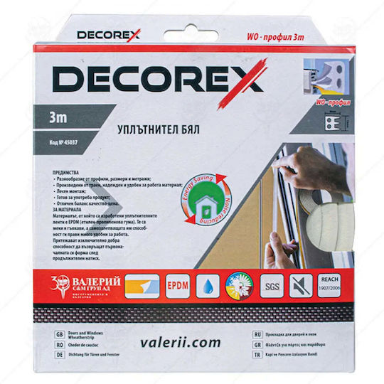 Decorex Аеростоп Гумено уплътнение за прозорец в бял цвят Decorex Аеростоп Гумено уплътнение за прозорец в бял цвят