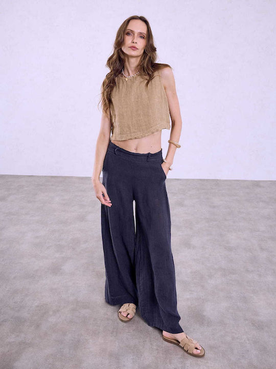 Celestino Damen-Leinenhose Mit Gummiband Loose Fit Dunkelblau