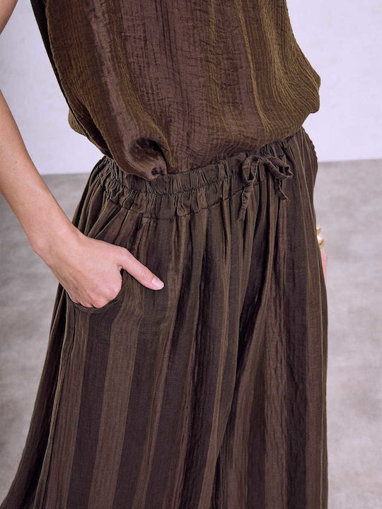 Celestino Damenhose Gestreift Loose Fit Braun
