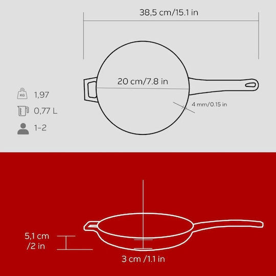 Lava Cast Iron Pan with Enamel Coating 20cm