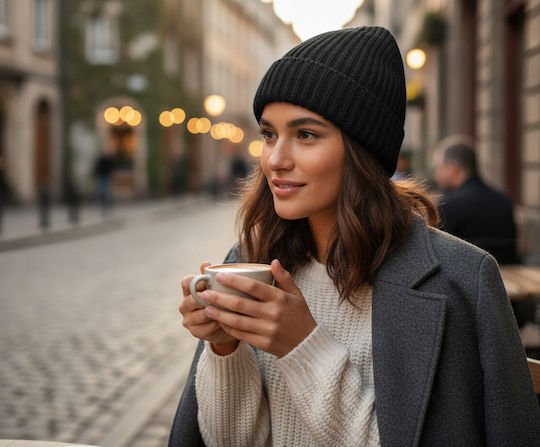 B460 Beanie Männer Beanie mit Rippstrick in Schwarz Farbe