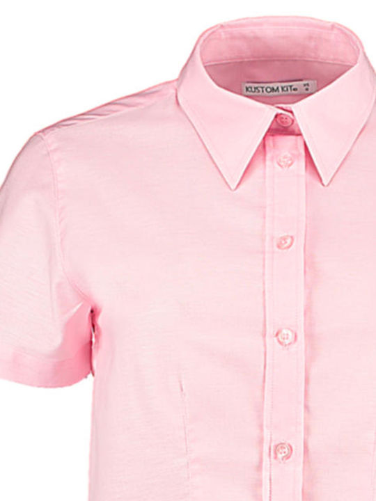 Kurzärmelig Damen Hemd Rosa Monochrom
