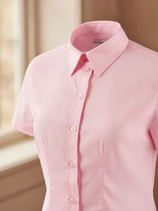 Kurzärmelig Damen Hemd Rosa Monochrom