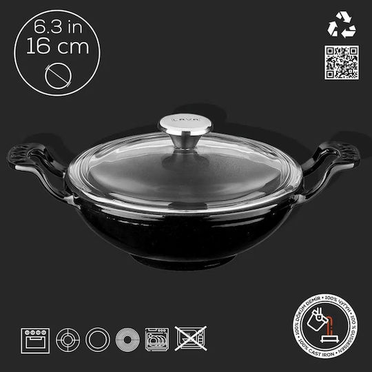 Lava Wok Cast Iron with Lid with Enamel Coating 16cm