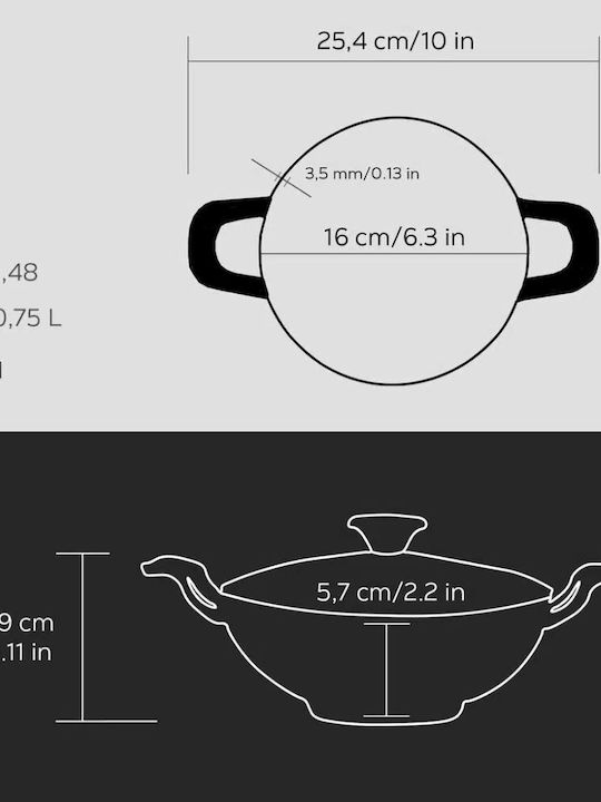 Lava Lava Wok aus Gusseisen mit Deckel mit Emaille Innenbeschichtung 16cm