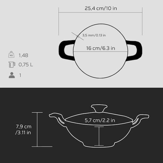 Lava Wok Cast Iron with Lid with Enamel Coating 16cm