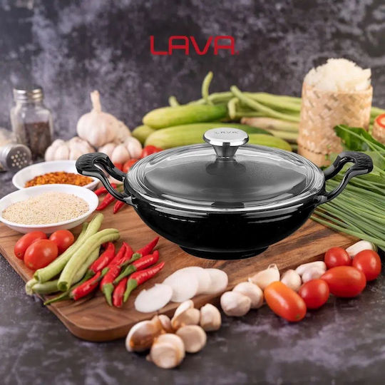 Lava Wok Cast Iron with Lid with Enamel Coating 16cm