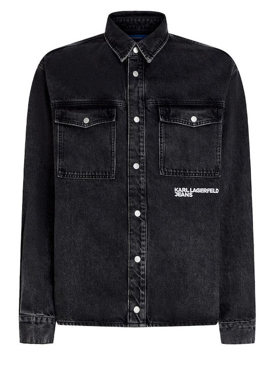 Long Sleeve Denim Overshirt in Regular Fit Washed Black