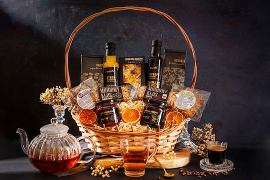 Geschenkekorb Set Präsent Tee Kaffee Sirupe Schokolade Marmelade
