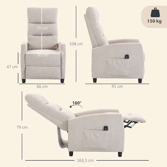 Relax Massage Armchair with Footstool Ecru/Cream 66x91x108cm