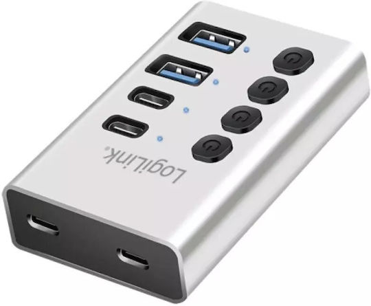 LogiLink USB Hub 4 Ports USB 3.2 with USB-C Connection Silver