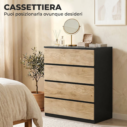 Kommode Schlafzimmer Holz mit 4 Schubladen Schwarz/Eiche 60x39x80cm