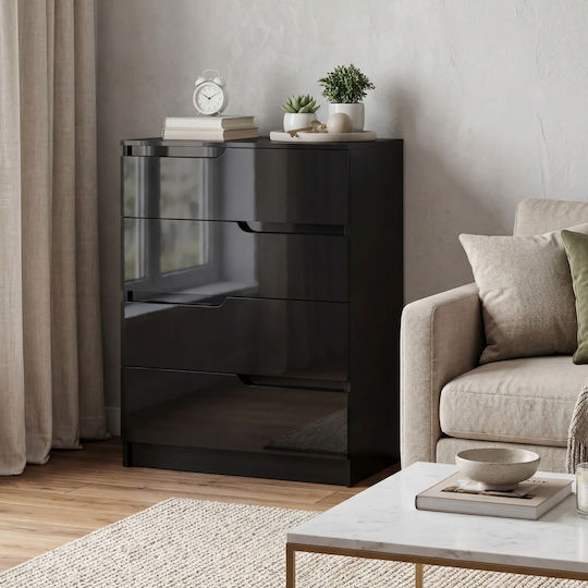 Chest of Drawers Wooden with 4 Drawers Glossy Black 60x40x85cm
