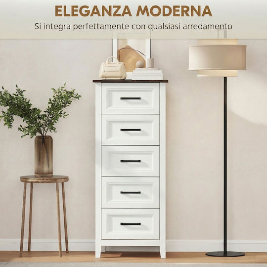 Chest of Drawers Wooden with 5 Drawers White 45x35x106cm