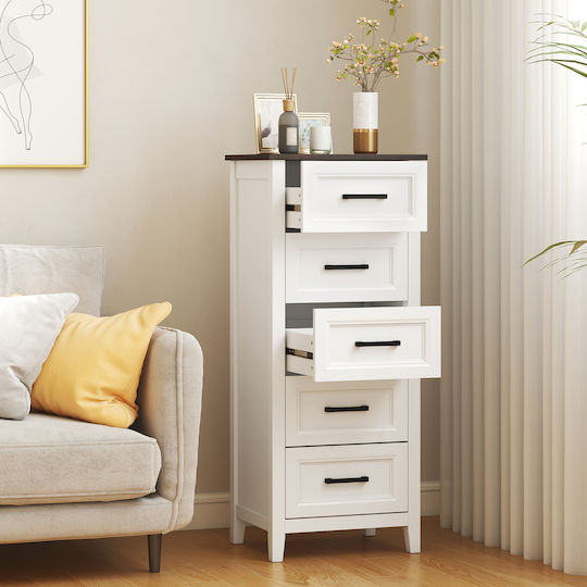 Chest of Drawers Wooden with 5 Drawers White 45x35x106cm
