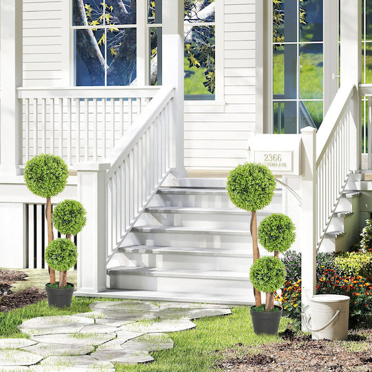 HomCom Set of 2 Artificial Boxwood Trees 3 Balls Pot Reinforced Base Height 90 cm Indoor & Outdoor Use 830-705v02yg