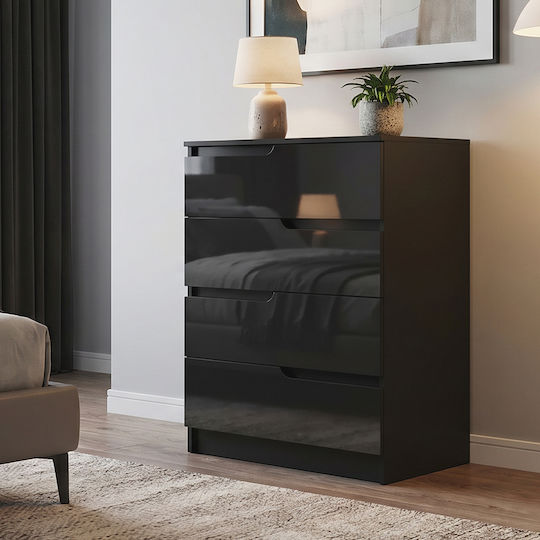 Chest of Drawers Wooden with 4 Drawers Glossy Black 60x40x85cm
