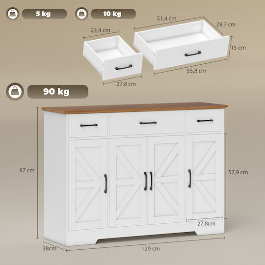 Окачен Бял Шкаф 120x38x87см