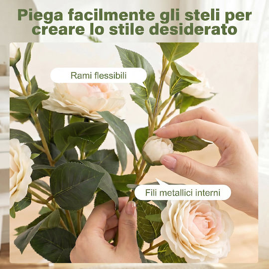 HomCom Artificial Camellia Realistic Flowers 176 Leaves Peva Black Pot Pp Cement White 83c-225v00wt