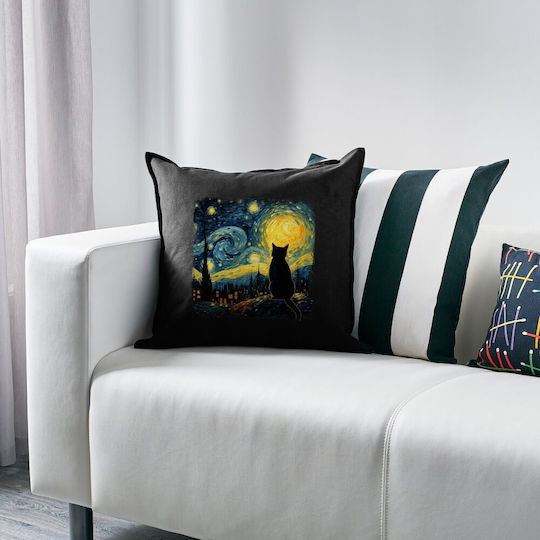 Koupakoupa Throw Pillow Starry Night Cat