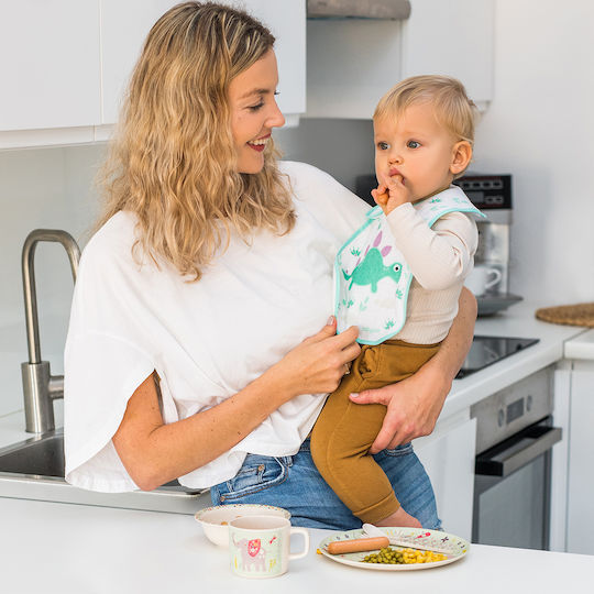 Babyono Wasserdichte Stoff Baby Lätzchen mit Bügelverschluss und Schlaufe Dinosaurier für 6 Monate+