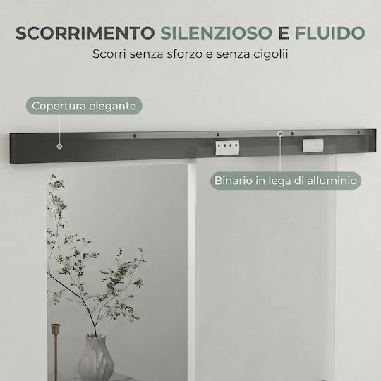 HomCom Ușă Glisantă Sticlă Securizată Satinată Silențioasă Șină de Ghidare 77.5x205 Cm Transparentă B70-089v00bk