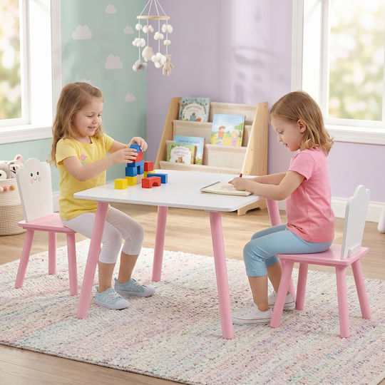 Kids Table Set with Chairs for Painting Wooden Pink Aiyaplay