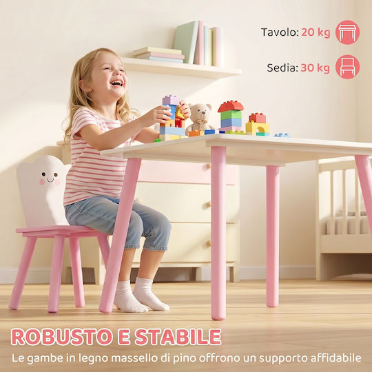 Kids Table Set with Chairs for Painting Wooden Pink Aiyaplay