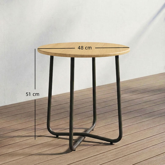 Metal Table for Small Outdoor Spaces Natural Wood 48x48x51cm