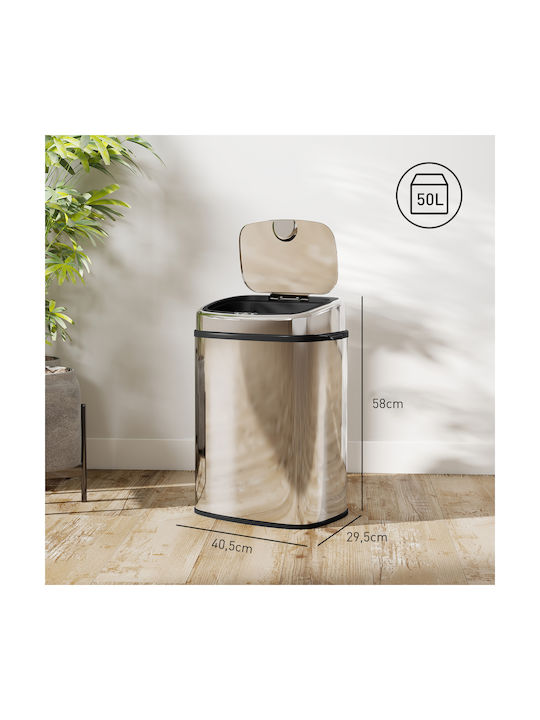 HomCom Waste Bin Made of Silver Stainless Steel 50lt