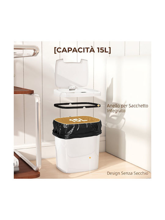 HomCom Waste Bin Plastic with Photocell White 15lt