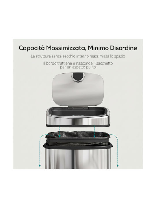 HomCom Waste Bin Made of Silver Stainless Steel 50lt