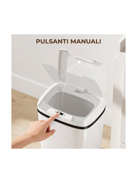 HomCom Waste Bin Plastic with Photocell White 15lt