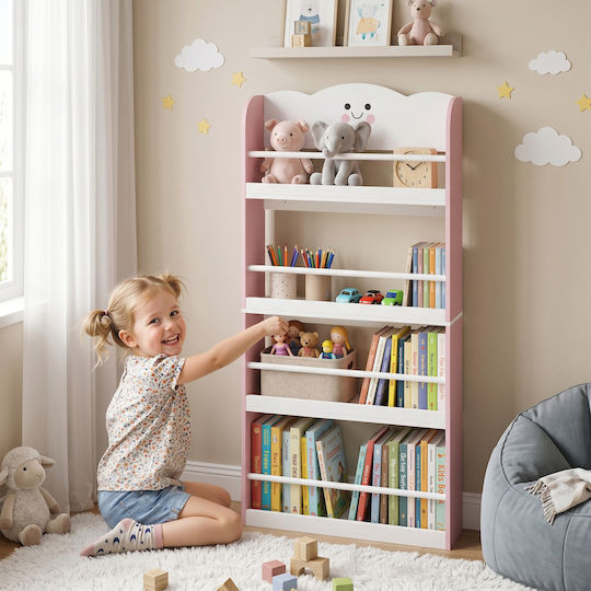 Bibliotecă de perete din lemn roz