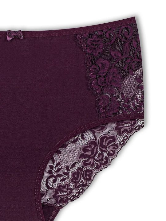 Baumwolle Hohe Taille Damen-Slips 3-Pack mit Spitze Burgundisch