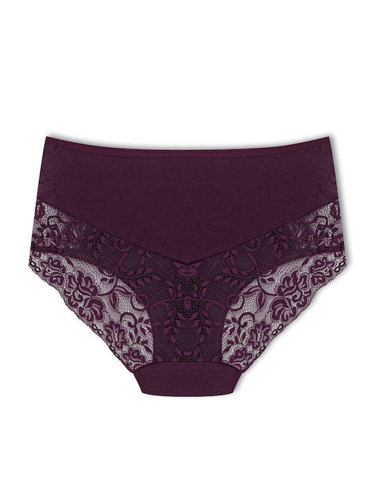 Baumwolle Hohe Taille Damen-Slips 3-Pack mit Spitze Burgundisch