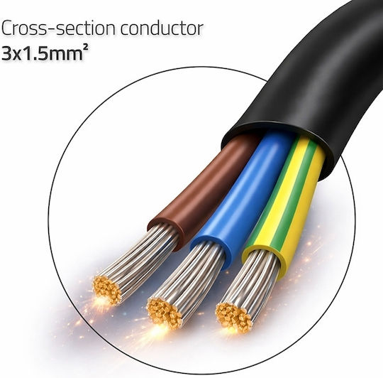 Qoltec Power Cable Angled Schuko Cee 7/7 Plug E F Copper Stripped Soldered 3x1.50 Mm² 3 M