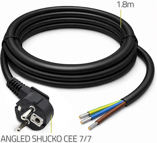 Qoltec Power Cable Angled Schuko Cee 7/7 Plug E F Copper Stripped Soldered 3x1.50 Mm² 1.8 M