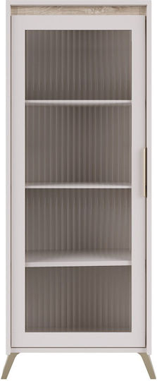 Vitrină de Podea din Lemn cu Geam și Iluminare Crem 55.6x45x152.6cm 192-000069