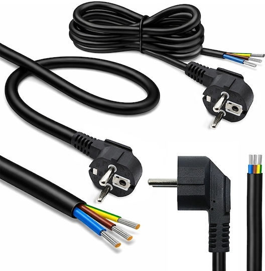 Qoltec Netzkabel Gekrümmter Schuko Cee 7/7 Stecker E F Kupfer Abisoliert Gelötet 3x1,50 Mm² 5 M