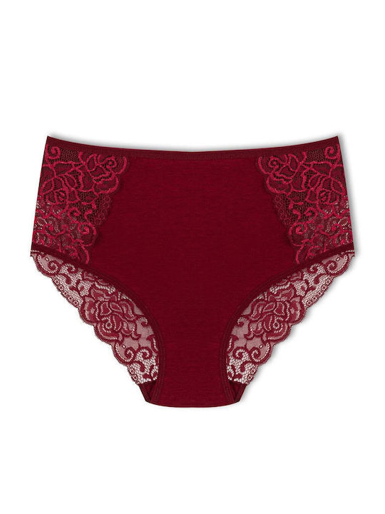 Hohe Taille Damen-Slips 3er Pack mit Spitze Burgundisch