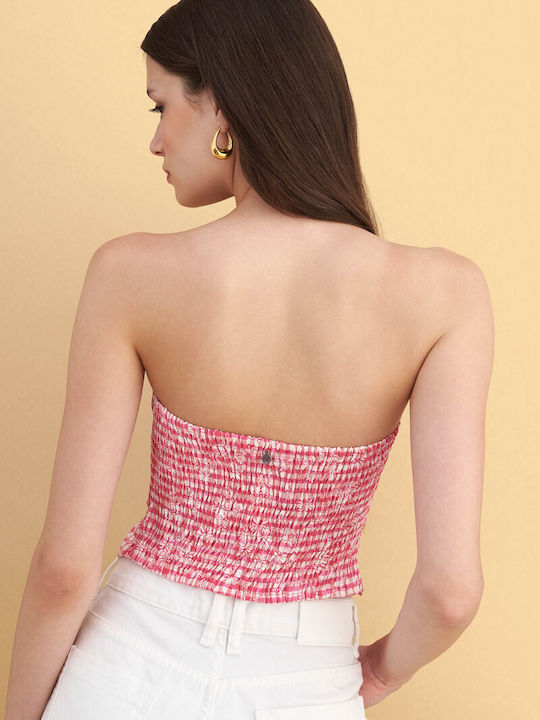 Women's Crop Top Checked Pink 91067152-Fuchsia
