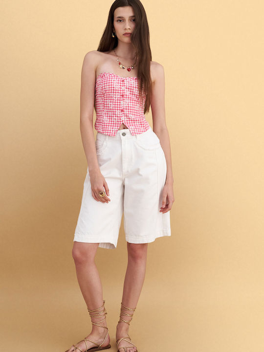 Women's Crop Top Checked Pink 91067152-Fuchsia