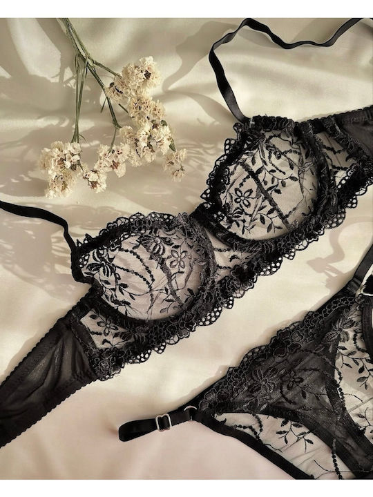 Set Lenjerie Intimă Cu Dantelă Sutien Cu Slip Negru